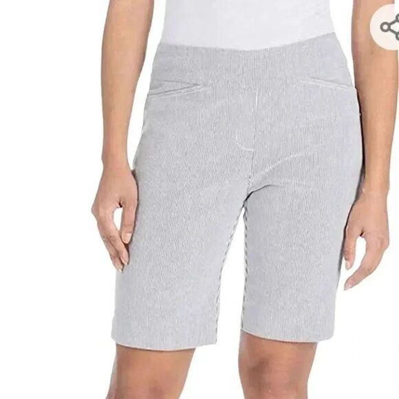 Hilary Radley Women's Black/White Stripe Rayon/Spandex Bermuda Shorts - Picture 1 of 14